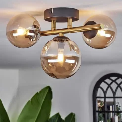 Plafonnier - Verre Chehalis Or, Noir, 3 Lumieres