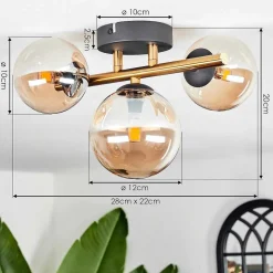 Plafonnier - Verre Chehalis Or, Noir, 3 Lumieres