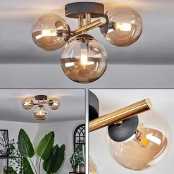 Plafonnier - Verre Chehalis Or, Noir, 3 Lumieres