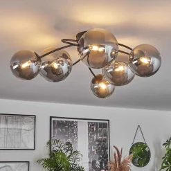 Plafonnier - Verre Chehalis Fume, 6 Lumieres