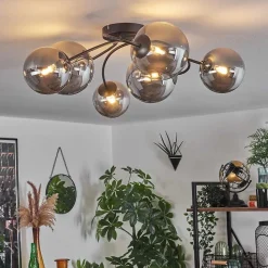 Plafonnier - Verre Chehalis Fume, 6 Lumieres