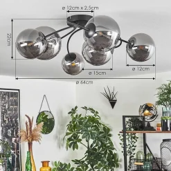 Plafonnier - Verre Chehalis Fume, 6 Lumieres