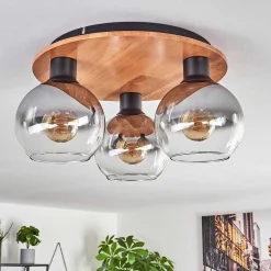 Plafonnier - Verre Koyoto Ecru, Noir, 3 Lumieres