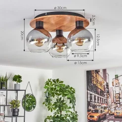 Plafonnier - Verre Koyoto Ecru, Noir, 3 Lumieres