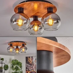 Plafonnier - Verre Koyoto Ecru, Noir, 3 Lumieres