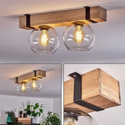 Plafonnier - Verre Montgomery Ecru, Noir, 2 Lumieres