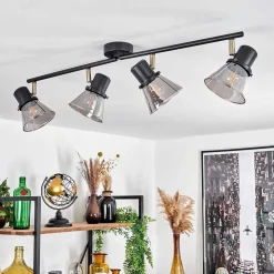 Plafonnier Abel Noir Dore, 4 Lumieres