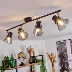 Plafonnier Abel Noir Dore, 4 Lumieres