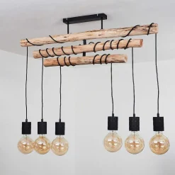 Plafonnier Ajaccio Bois Clair, Noir, 6 Lumieres