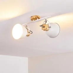 Plafonnier Banjul Bois Clair, Blanc, 2 Lumieres