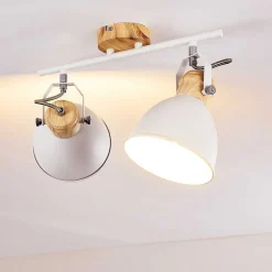 Plafonnier Banjul Bois Clair, Blanc, 2 Lumieres