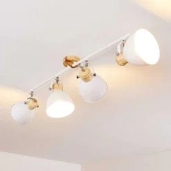 Plafonnier Banjul Bois Clair, Blanc, 4 Lumieres