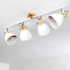 Plafonnier Banjul Bois Clair, Blanc, 4 Lumieres