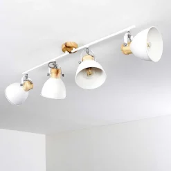 Plafonnier Banjul Bois Clair, Blanc, 4 Lumieres