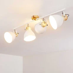 Plafonnier Banjul Bois Clair, Blanc, 4 Lumieres