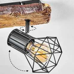 Plafonnier Bardhaman Bois Clair, Couleur Bois, Noir, 2 Lumieres