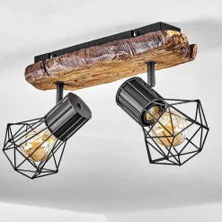 Plafonnier Bardhaman Bois Clair, Couleur Bois, Noir, 2 Lumieres