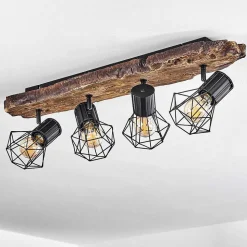 Plafonnier Bardhaman Brun, Couleur Bois, Noir, 4 Lumieres