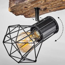 Plafonnier Bardhaman Brun, Couleur Bois, Noir, 4 Lumieres