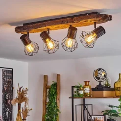 Plafonnier Bardhaman Brun, Couleur Bois, Noir, 4 Lumieres