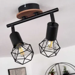 Plafonnier Baripada Bois Fonce, Noir, 2 Lumieres