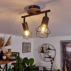 Plafonnier Baripada Bois Fonce, Noir, 2 Lumieres