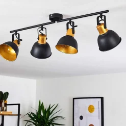 Plafonnier Blackburn Noir Dore, 4 Lumieres