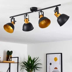 Plafonnier Blackburn Noir Dore, 4 Lumieres