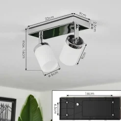 Plafonnier Cerejeiras Led Chrome, 2 Lumieres, Telecommandes, Changeur De Couleurs