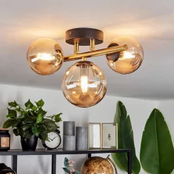 Plafonnier Chehalis Led Laiton, Noir, 3 Lumieres