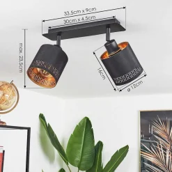 Plafonnier Ecuador Noir, 2 Lumieres