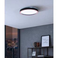 Plafonnier Eglo Montemorelos-Z Led Noir, 1 Lumiere, Changeur De Couleurs
