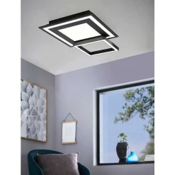 Plafonnier Eglo Savatarila-Z Led Noir, 8 Lumieres, Changeur De Couleurs