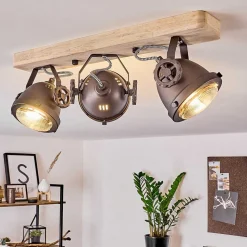 Plafonnier Herford Bois Clair, Cuivre, 3 Lumieres