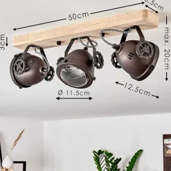 Plafonnier Herford Bois Clair, Cuivre, 3 Lumieres