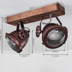 Plafonnier Herford Bois Fonce, Rouille, 2 Lumieres