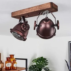 Plafonnier Herford Bois Fonce, Rouille, 2 Lumieres