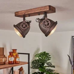 Plafonnier Herford Brun, Bois Fonce, 2 Lumieres