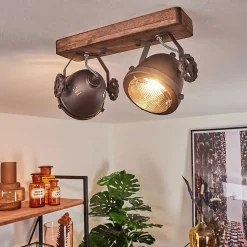 Plafonnier Herford Brun, Bois Fonce, 2 Lumieres