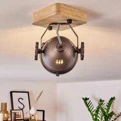 Plafonnier Herford Brun, Bois Clair, Noir, 1 Lumiere