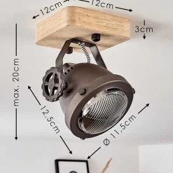 Plafonnier Herford Brun, Bois Clair, Noir, 1 Lumiere