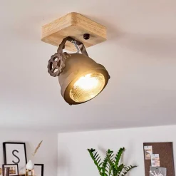 Plafonnier Herford Brun, Bois Clair, Noir, 1 Lumiere