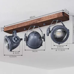 Plafonnier Herford Gris, Bois Fonce, 3 Lumieres