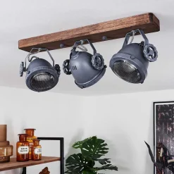 Plafonnier Herford Gris, Bois Fonce, 3 Lumieres