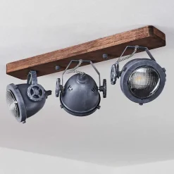 Plafonnier Herford Gris, Bois Fonce, 3 Lumieres