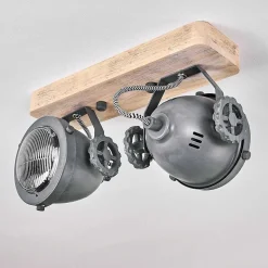 Plafonnier Herford Gris, Bois Clair, 2 Lumieres