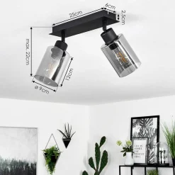 Plafonnier Hunouri Noir, 2 Lumieres