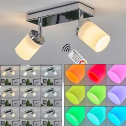 Plafonnier Idual Citrine Led Chrome, 2 Lumieres, Telecommandes, Changeur De Couleurs