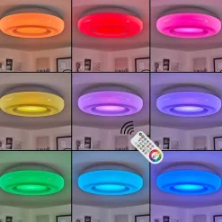 Plafonnier Idual Daphnis Led Argente, Blanc, 1 Lumiere, Telecommandes, Changeur De Couleurs