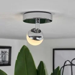 Plafonnier Idual Olivine Led Chrome, 1 Lumiere, Telecommandes, Changeur De Couleurs